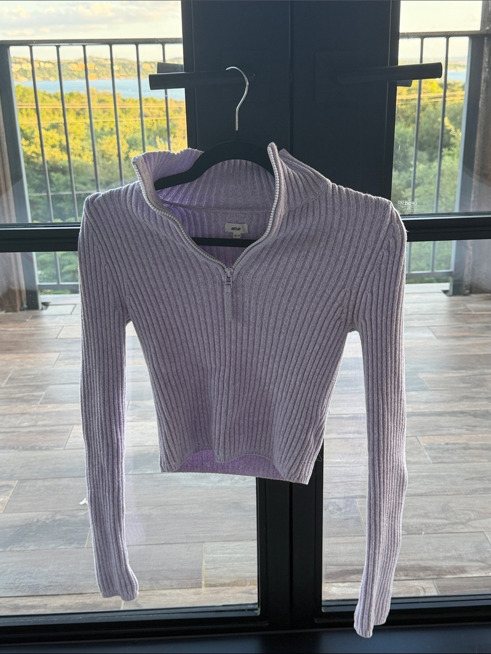 aerie Lilac Ribbed Half-Zip Sweater